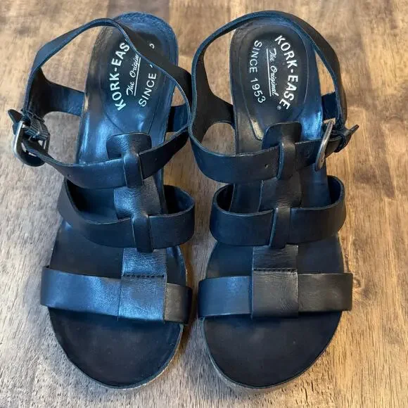 Kork-Ease Elinor Sandal Heel Genuine Leather Cork Strappy Black US 8 EU 39 - Picture 3 of 12
